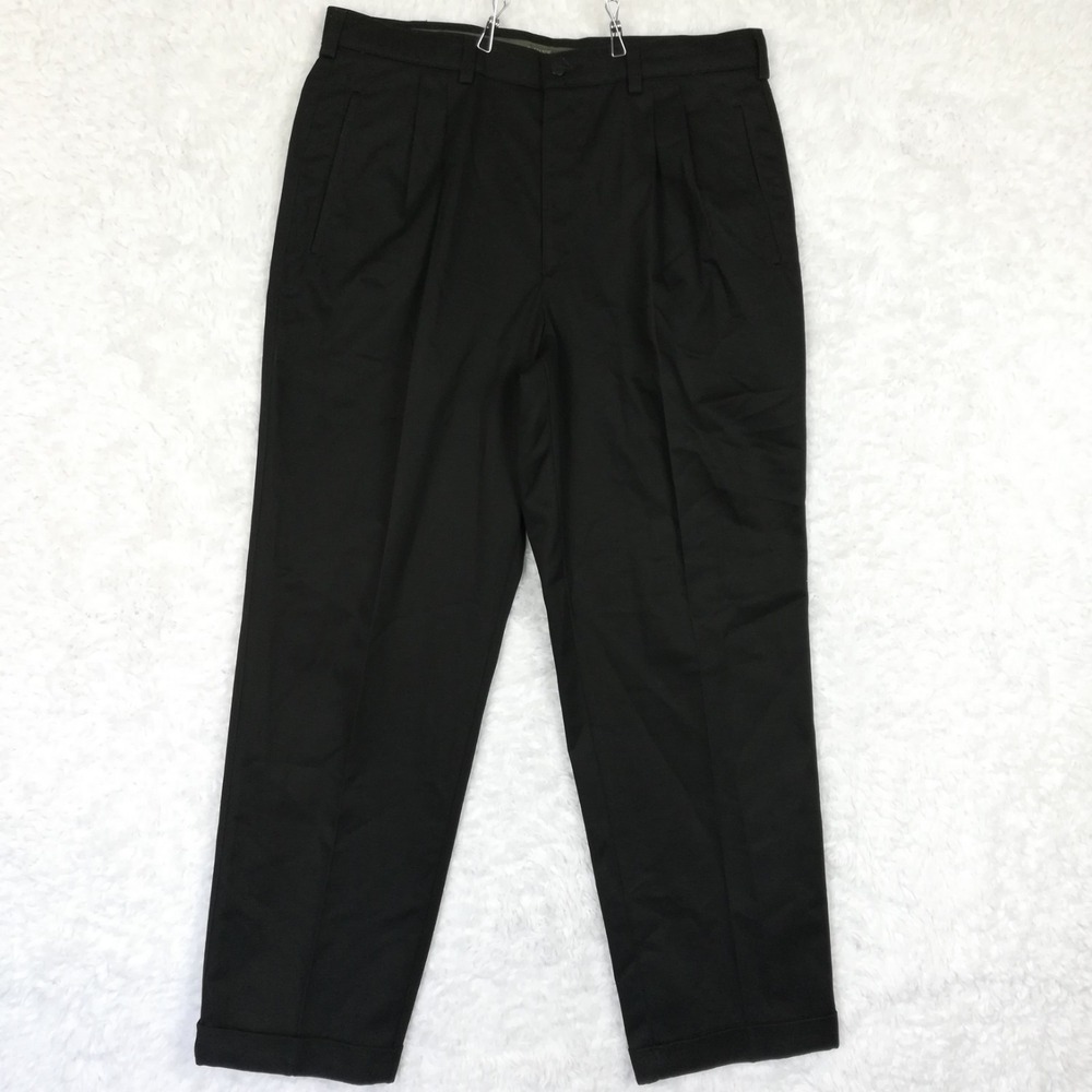Savane Mens Pants Chino Black Front Pleated Cuffed Classic Relaxed 36x30